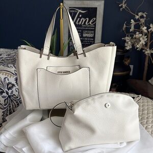 Steve Madden Cream Pebbled Tote with Removable Pouch